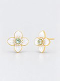 BALBINO Alba floral stud earrings with aquamarine and white enamel petals