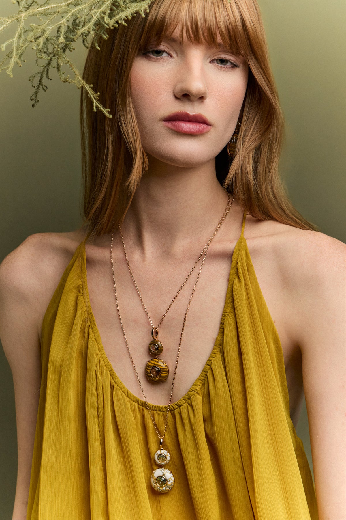 Model wearing LITHOS necklace by Balbino