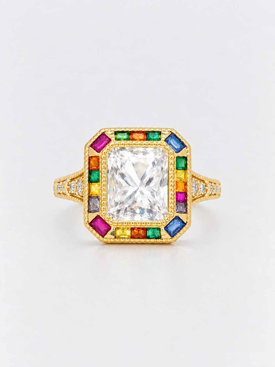 BALBINO Vitrail cocktail ring with multicoloured crystals inspired by stained glass