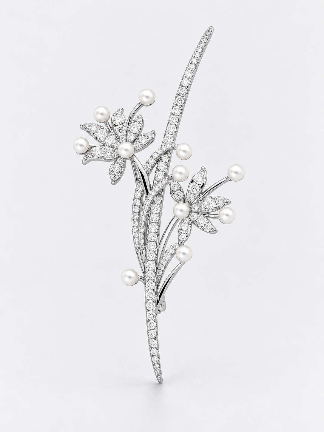 BALBINO Pearl Bloom floral brooch with pearls and pavé petals